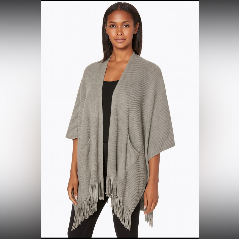 Steve Madden OSFM Brown Tan Fringe Knit Open Shawl Sweater